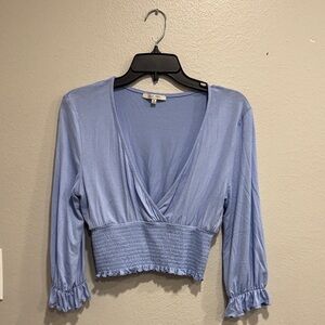 Love Tree Light Blue Smocked Blouse